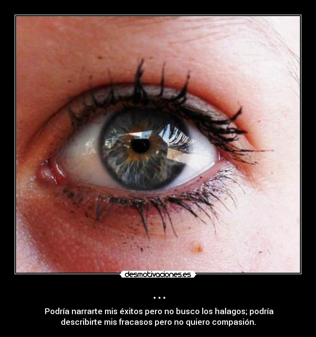... - Podría narrarte mis éxitos pero no busco los halagos; podría
describirte mis fracasos pero no quiero compasión.