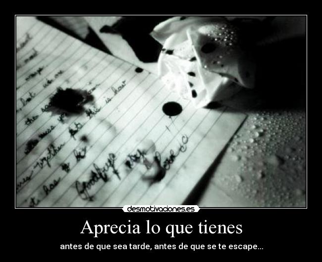 Aprecia lo que tienes - antes de que sea tarde, antes de que se te escape...