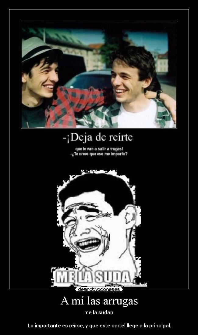 A mí las arrugas - me la sudan.
Lo importante es reírse, y que este cartel llege a la principal.