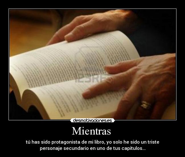 Mientras  - tú has sido protagonista de mi libro, yo solo he sido un triste
personaje secundario en uno de tus capitulos...