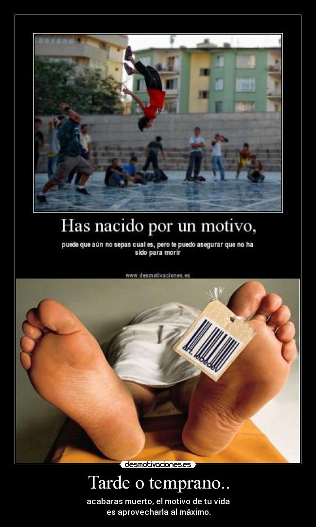 Tarde o temprano.. - acabaras muerto, el motivo de tu vida
es aprovecharla al máximo.