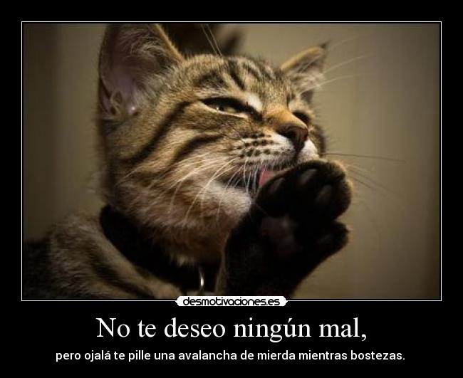 No te deseo ningún mal, - pero ojalá te pille una avalancha de mierda mientras bostezas.