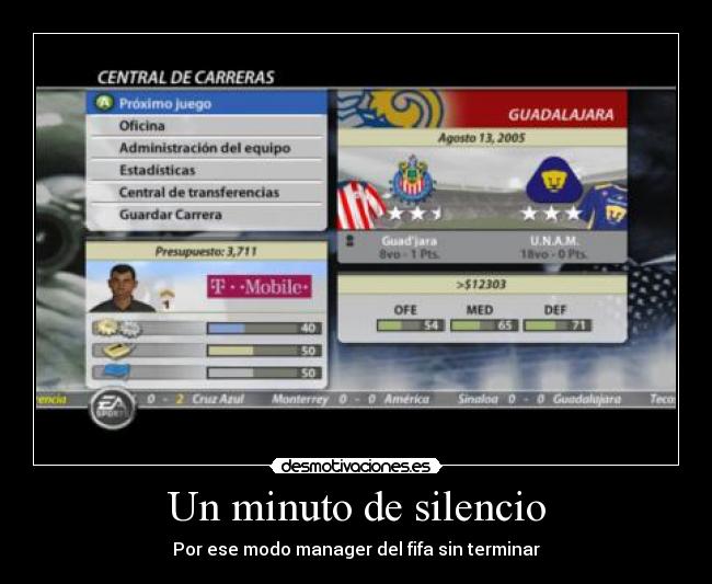 Un minuto de silencio - Por ese modo manager del fifa sin terminar