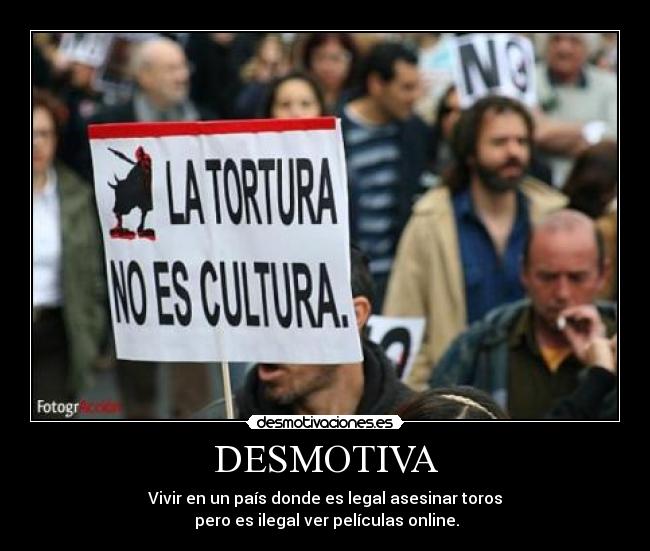 DESMOTIVA - Vivir en un país donde es legal asesinar toros
 pero es ilegal ver películas online.