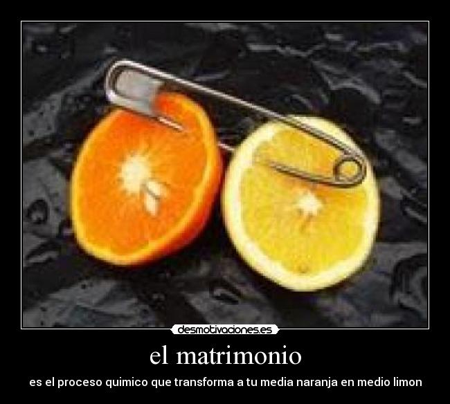 el matrimonio - es el proceso quimico que transforma a tu media naranja en medio limon