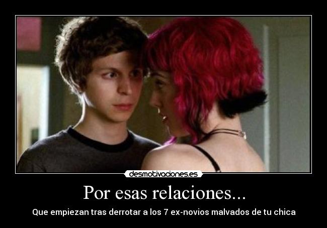 carteles scott pilgrim ramona flowers ex-novios desmotivaciones