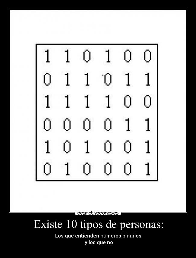 Existe 10 tipos de personas: - Los que entienden números binarios
 y los que no
