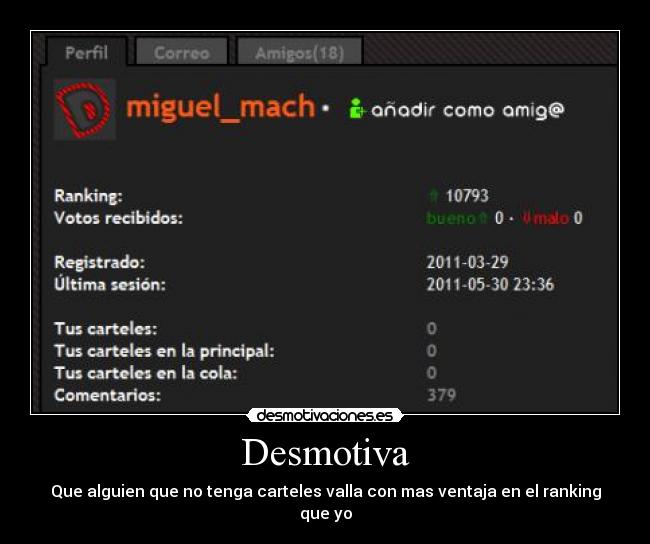 Desmotiva - Que alguien que no tenga carteles valla con mas ventaja en el ranking que yo