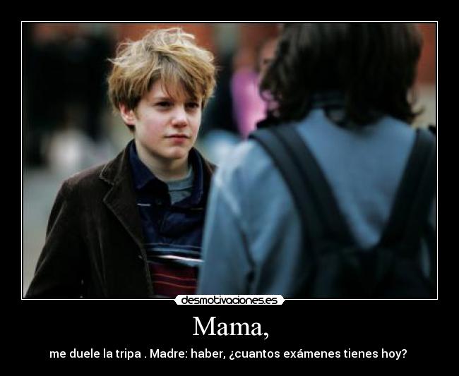 Mama, - me duele la tripa . Madre: haber, ¿cuantos exámenes tienes hoy?