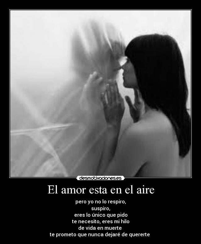 El amor esta en el aire - pero yo no lo respiro,
suspiro,
eres lo único que pido
te necesito, eres mi hilo
de vida en muerte
te prometo que nunca dejaré de quererte