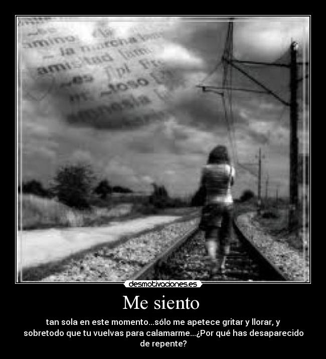 Me siento - tan sola en este momento...sólo me apetece gritar y llorar, y
sobretodo que tu vuelvas para calamarme...¿Por qué has desaparecido
de repente?