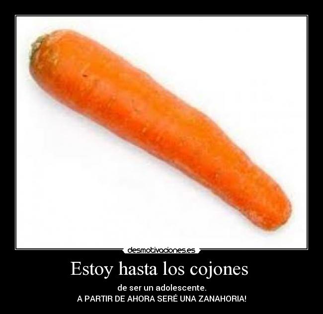 Estoy hasta los cojones  - de ser un adolescente.
A PARTIR DE AHORA SERÉ UNA ZANAHORIA!