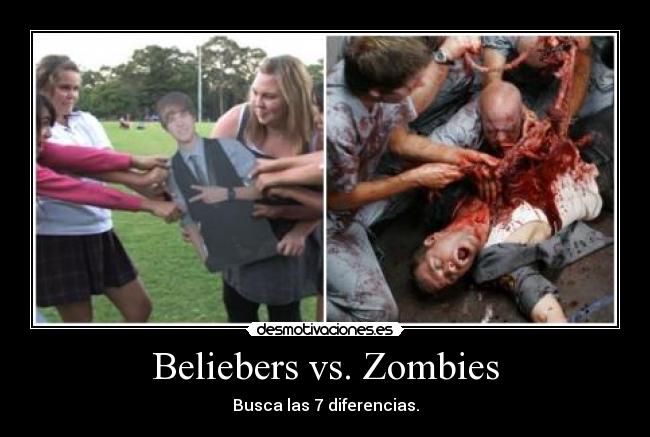 Beliebers vs. Zombies - Busca las 7 diferencias.