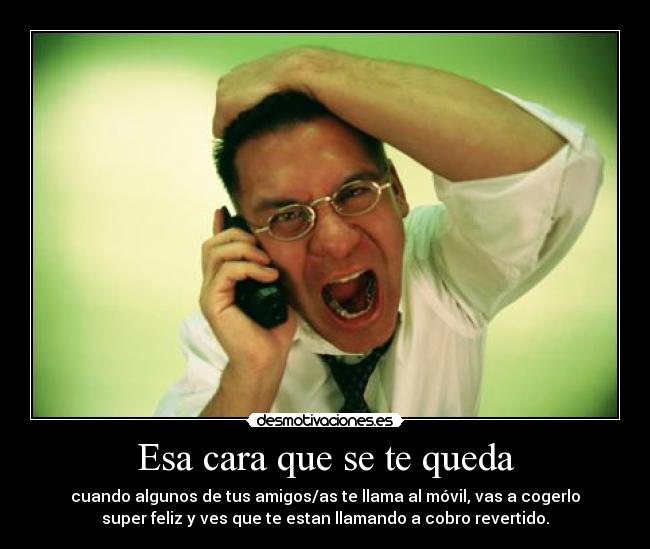 Esa cara que se te queda - cuando algunos de tus amigos/as te llama al móvil, vas a cogerlo
super feliz y ves que te estan llamando a cobro revertido.