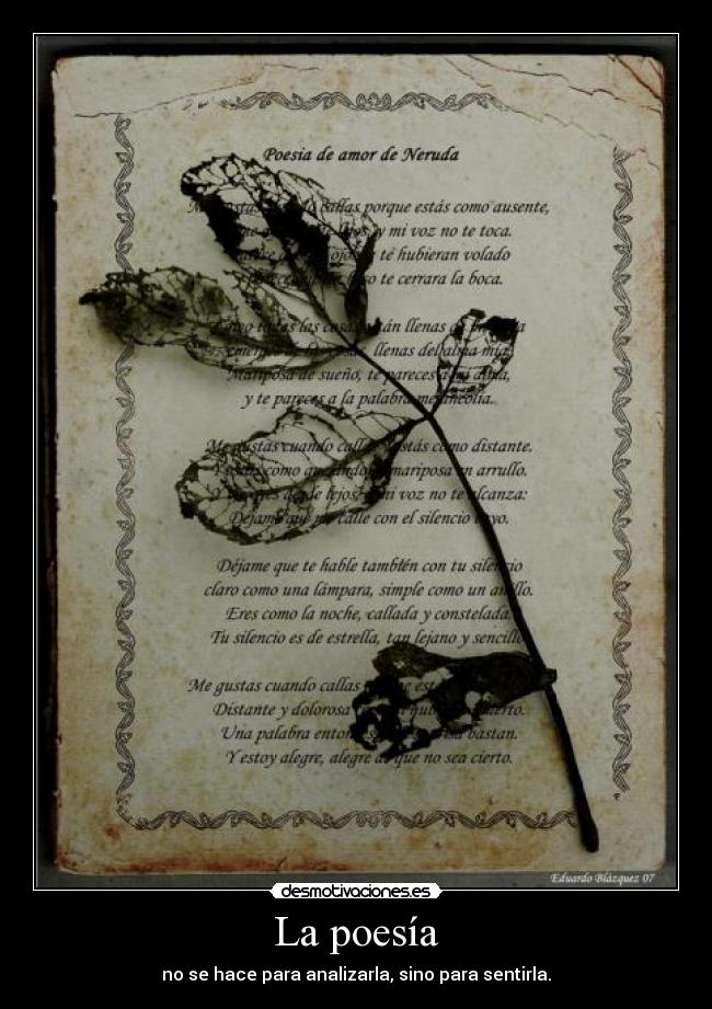 La poesía - no se hace para analizarla, sino para sentirla.