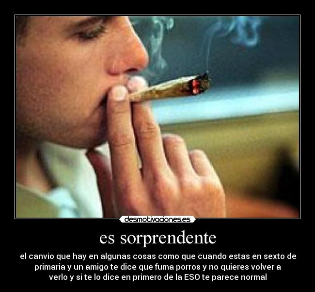 es sorprendente - el canvio que hay en algunas cosas como que cuando estas en sexto de
primaria y un amigo te dice que fuma porros y no quieres volver a
verlo y si te lo dice en primero de la ESO te parece normal