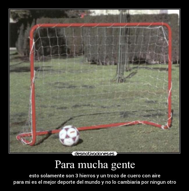 Para mucha gente - esto solamente son 3 hierros y un trozo de cuero con aire
para mi es el mejor deporte del mundo y no lo cambiaria por ningun otro