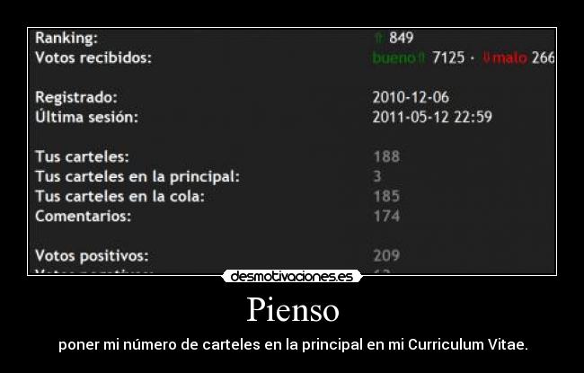 Pienso - poner mi número de carteles en la principal en mi Curriculum Vitae.