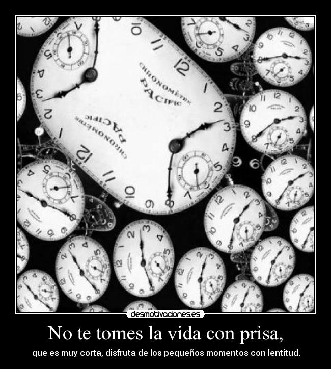 No te tomes la vida con prisa, - que es muy corta, disfruta de los pequeños momentos con lentitud.