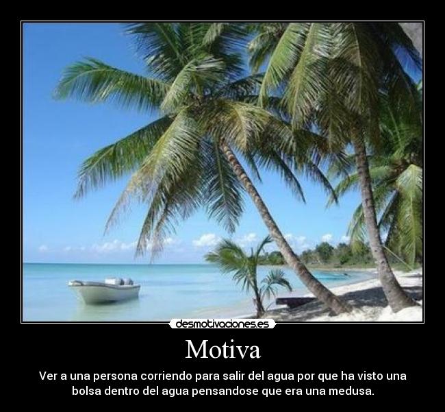 Motiva - Ver a una persona corriendo para salir del agua por que ha visto una
bolsa dentro del agua pensandose que era una medusa.