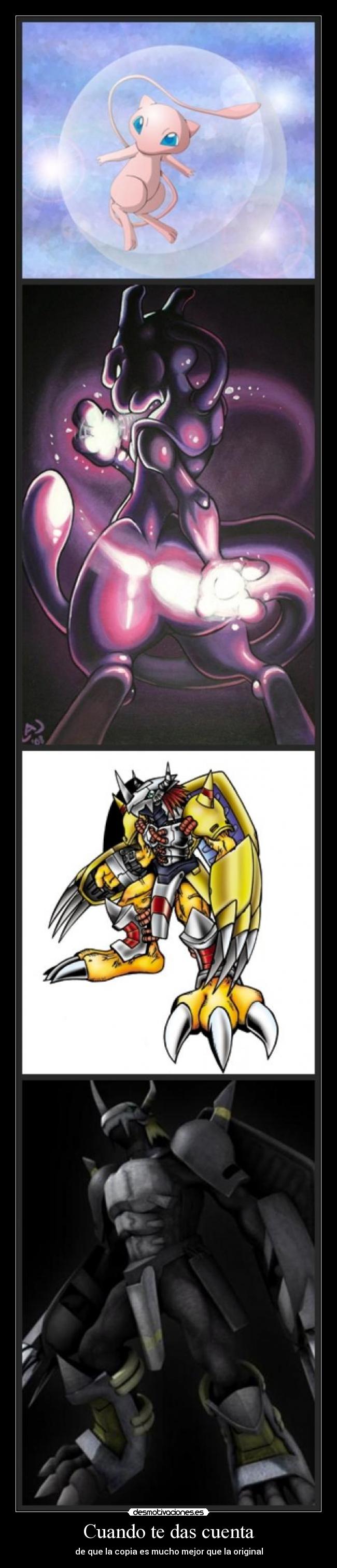 carteles pokemon digimon blackwargreimon mewtwo mew copia original desmotivaciones