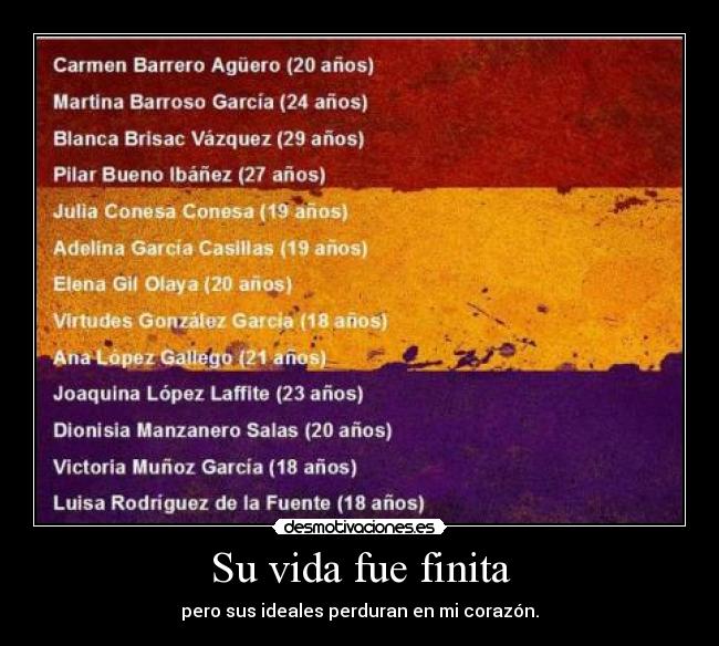 Su vida fue finita - pero sus ideales perduran en mi corazón.