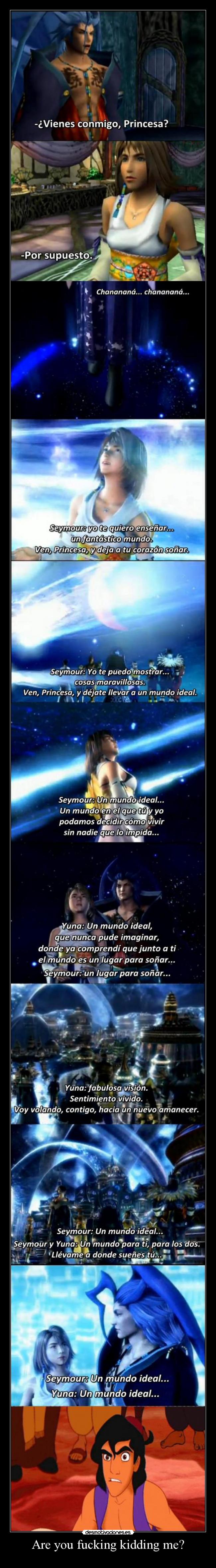 carteles final fantasy disney aladdin amor seymour yuna tidus princesas amor amistad romance desmotivaciones