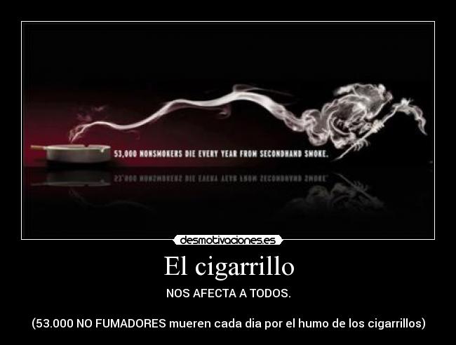 El cigarrillo - NOS AFECTA A TODOS.

(53.000 NO FUMADORES mueren cada dia por el humo de los cigarrillos)