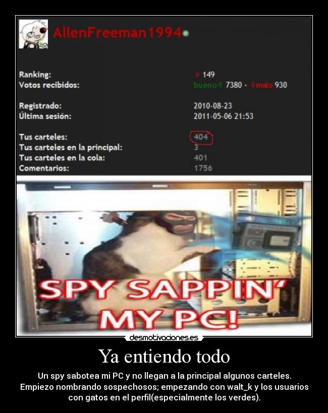 Ya entiendo todo - Un spy sabotea mi PC y no llegan a la principal algunos carteles.
Empiezo nombrando sospechosos; empezando con walt_k y los usuarios
con gatos en el perfil(especialmente los verdes).