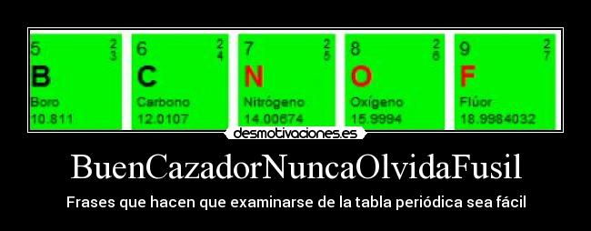 BuenCazadorNuncaOlvidaFusil - Frases que hacen que examinarse de la tabla periódica sea fácil