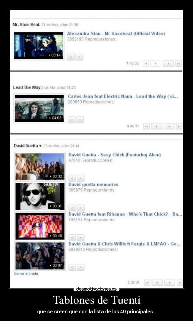 Tablones de Tuenti - que se creen que son la lista de los 40 principales...