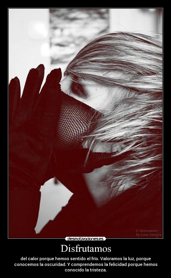 Disfrutamos - del calor porque hemos sentido el frío. Valoramos la luz, porque
conocemos la oscuridad. Y comprendemos la felicidad porque hemos
conocido la tristeza.