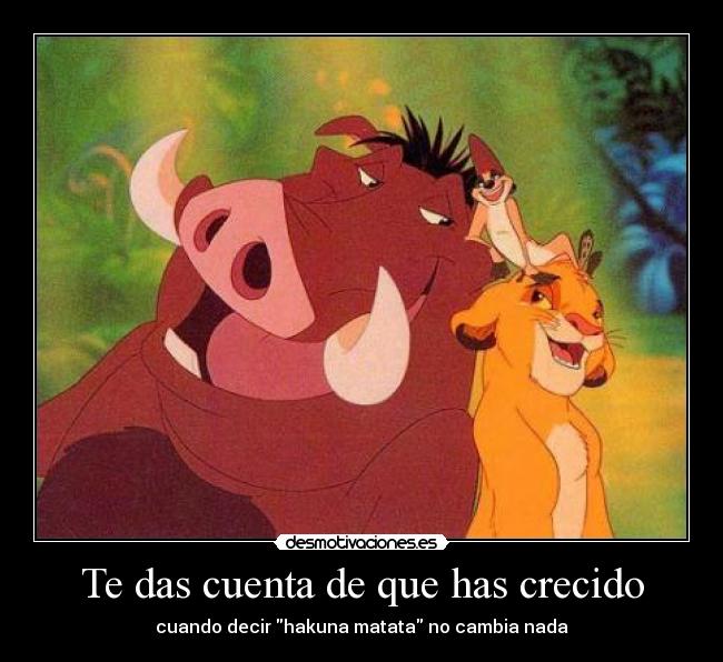 Te das cuenta de que has crecido - cuando decir hakuna matata no cambia nada