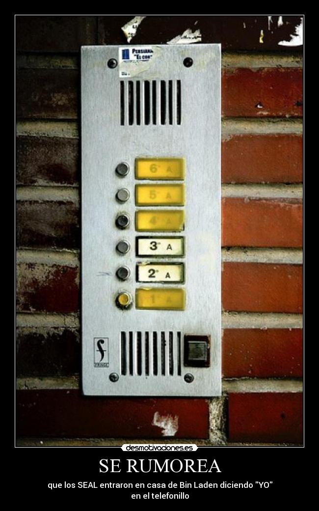 SE RUMOREA - que los SEAL entraron en casa de Bin Laden diciendo YO
en el telefonillo