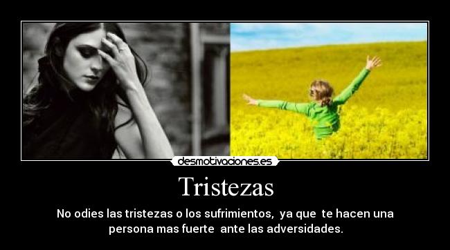 Tristezas - No odies las tristezas o los sufrimientos, ya que te hacen una
persona mas fuerte ante las adversidades.