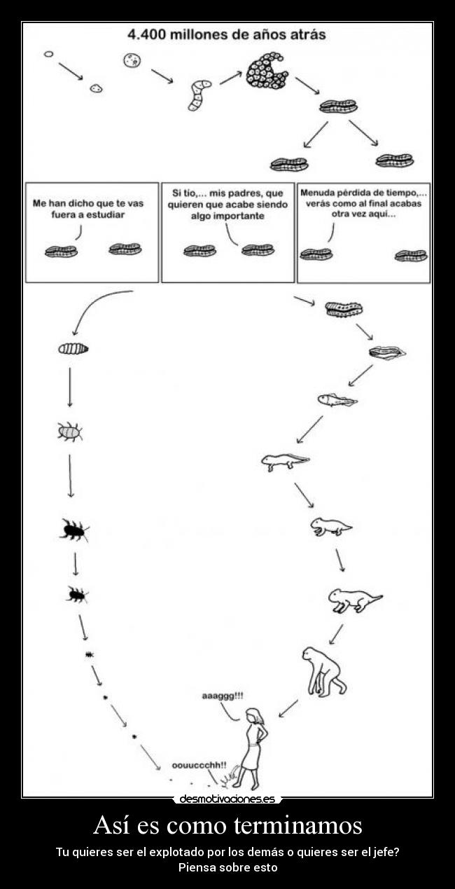 Así es como terminamos - Tu quieres ser el explotado por los demás o quieres ser el jefe?
Piensa sobre esto