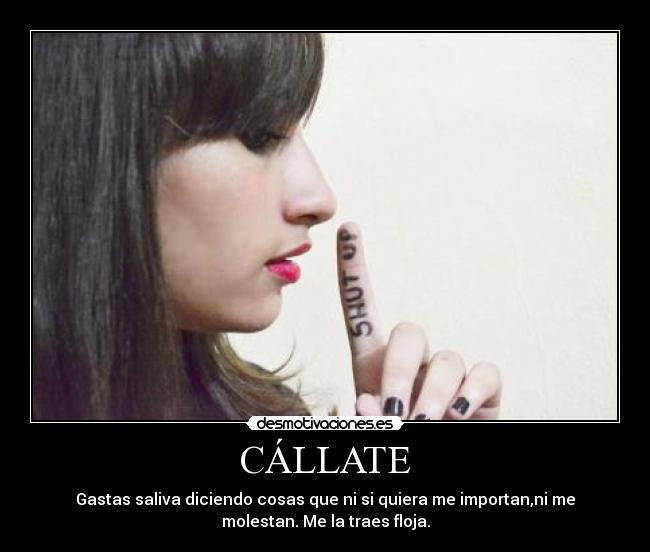 CÁLLATE - Gastas saliva diciendo cosas que ni si quiera me importan,ni me
molestan. Me la traes floja.