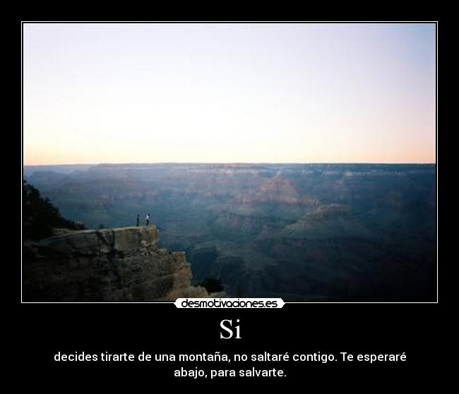 Si - decides tirarte de una montaña, no saltaré contigo. Te esperaré abajo, para salvarte.