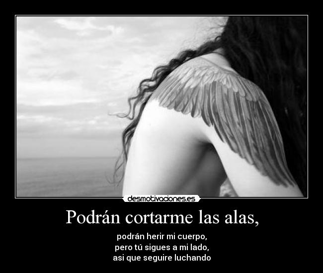 carteles podran cortarme las alas herir cuerpo pero sigues lado asi que seguire luchando desmotivaciones