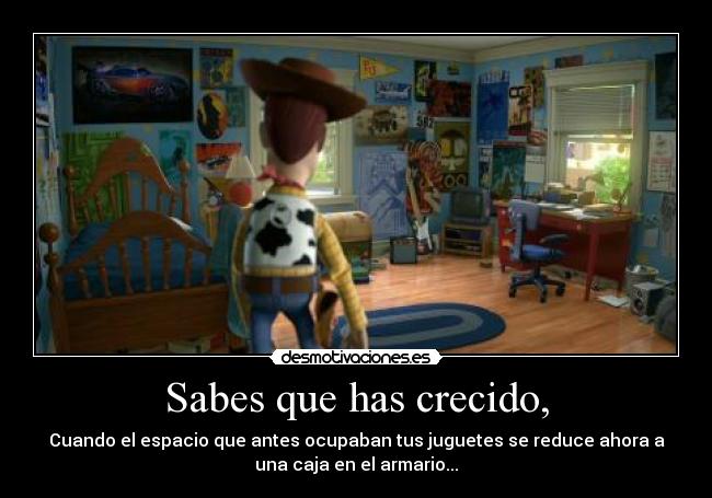 Sabes que has crecido, - Cuando el espacio que antes ocupaban tus juguetes se reduce ahora a
una caja en el armario...