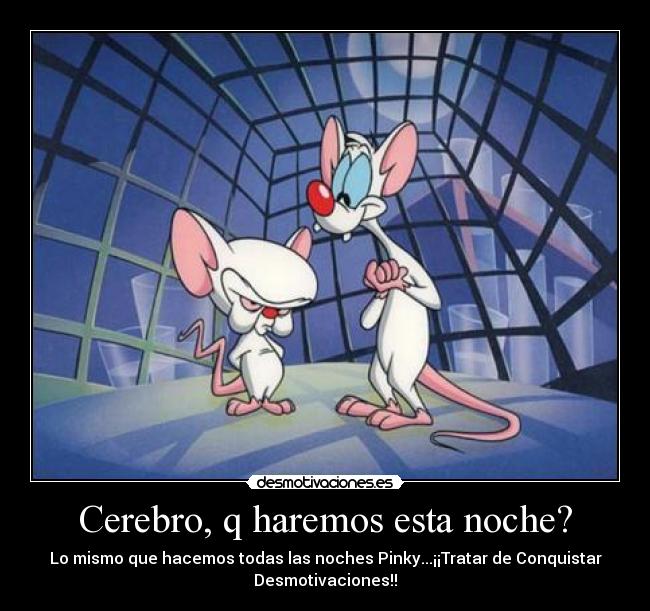 Cerebro, q haremos esta noche? - Lo mismo que hacemos todas las noches Pinky...¡¡Tratar de Conquistar
Desmotivaciones!!