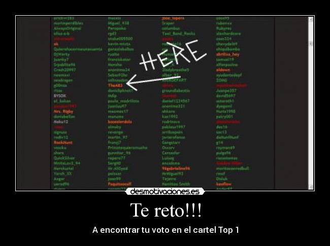Te reto!!! - A encontrar tu voto en el cartel Top 1