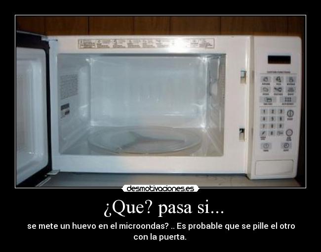 ¿Que? pasa si... - se mete un huevo en el microondas? .. Es probable que se pille el otro con la puerta.