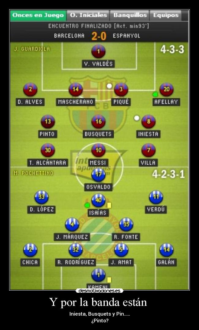 Y por la banda están - Iniesta, Busquets y Pin.....
¿Pinto?