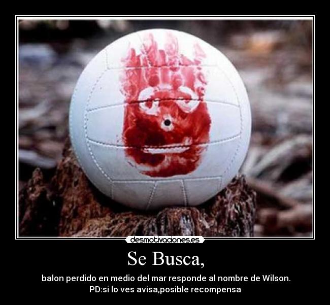 Se Busca, - balon perdido en medio del mar responde al nombre de Wilson.
PD:si lo ves avisa,posible recompensa