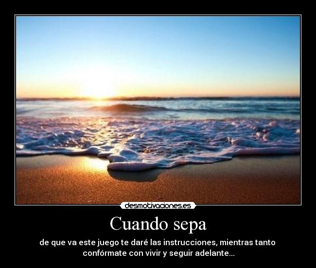 Cuando sepa - de que va este juego te daré las instrucciones, mientras tanto 
confórmate con vivir y seguir adelante...
