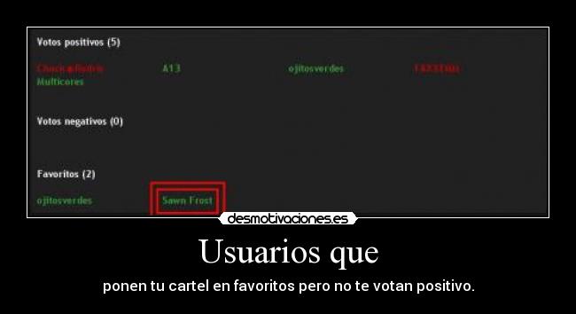 Usuarios que - ponen tu cartel en favoritos pero no te votan positivo.