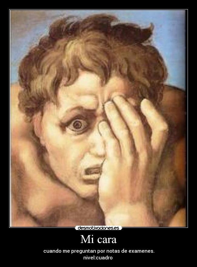 Mi cara - cuando me preguntan por notas de examenes.
nivel:cuadro