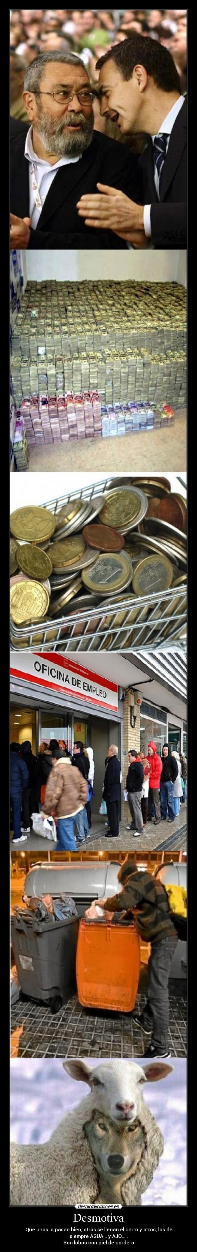 Desmotiva - Que unos lo pasan bien, otros se llenan el carro y otros, los de
siempre AGUA... y AJO.....
Son lobos con piel de cordero