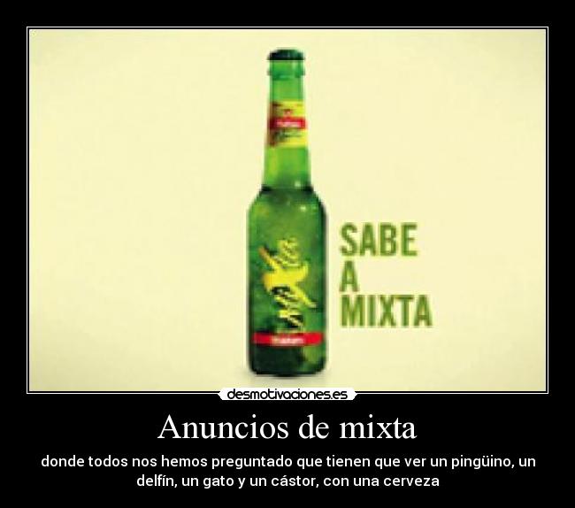 Anuncios de mixta - donde todos nos hemos preguntado que tienen que ver un pingüino, un
delfín, un gato y un cástor, con una cerveza